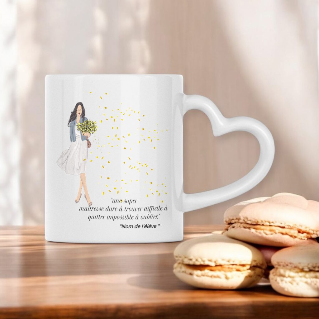 Mug en céramique en forme de cœur – Cadeau idéal pour maîtresse